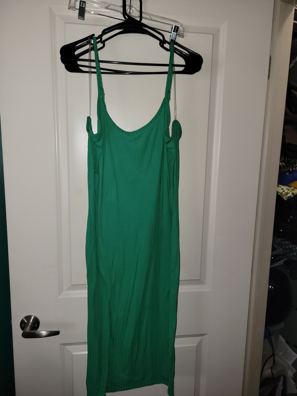 Source Unknown Emerald Green Midi Slip Dress with Spaghetti Straps